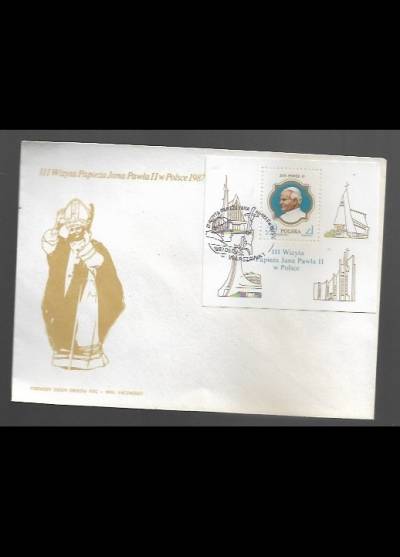 III wizyta papieża Jana Pawła II w Polsce - koperta na pierwszy dzień obiegu z bloczkiem znaczka i pieczęcią okol.