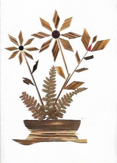 kompozycja kwiatowa 4 - karnet ręcznie wyklejany słomką i listkami